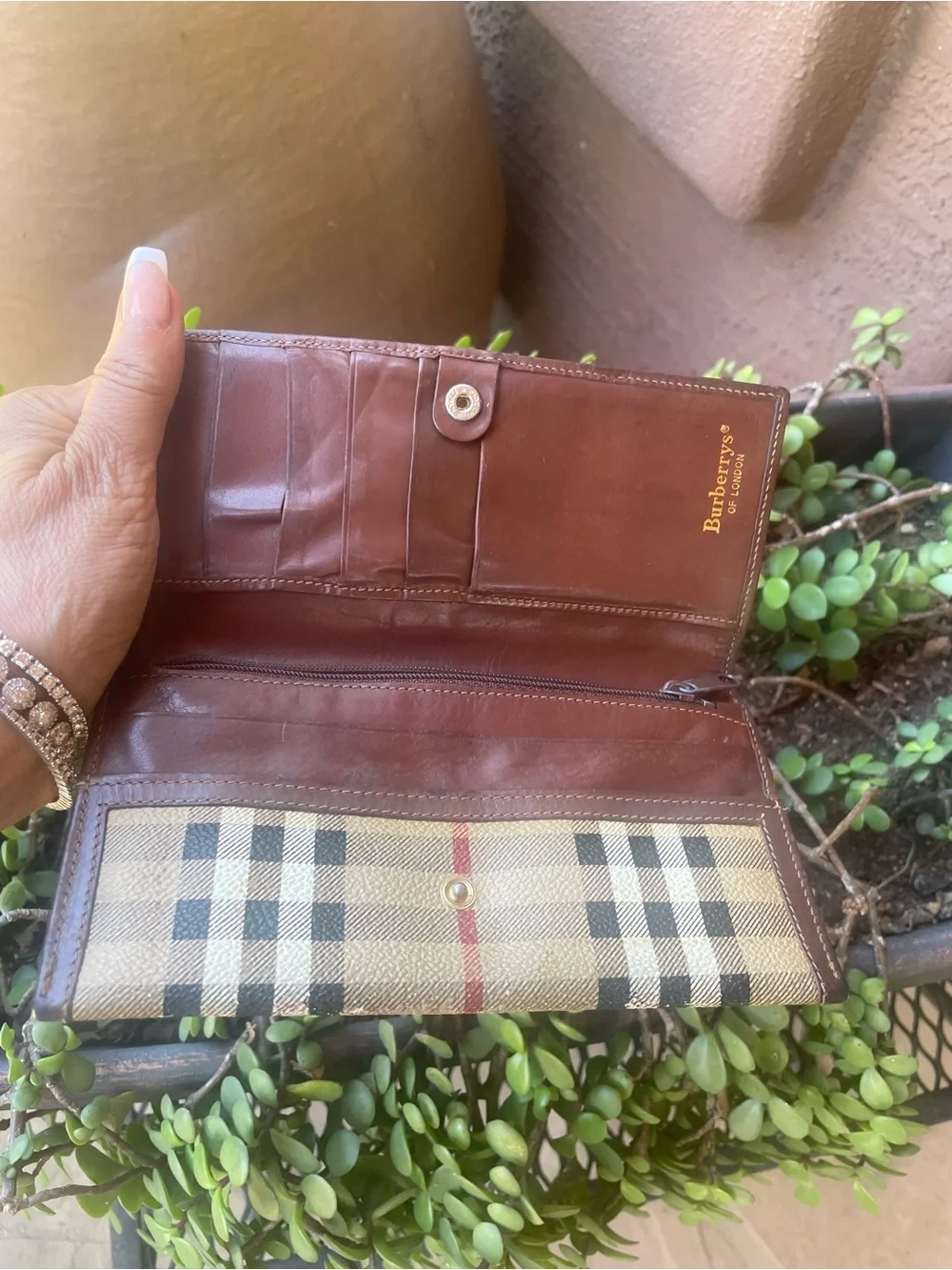 Burberry Beige Brown Check Floral Trim Continental Wallet - Picture 13 of 15